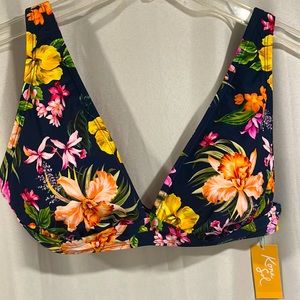 NWT Kona Sol XL(16) navy floral bikini top